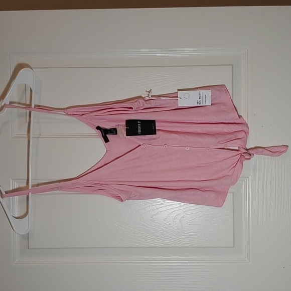 Forever 21 Pink Ribbed Button Tie Tank Size L - Picture 1 of 4